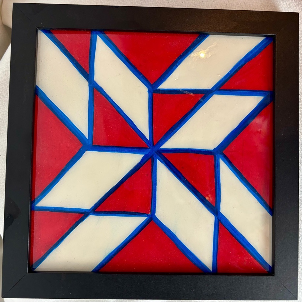 Hand Painted Barn Quilt‎ Pattern Americana, Resined, and Framed 9.25"x9.25"